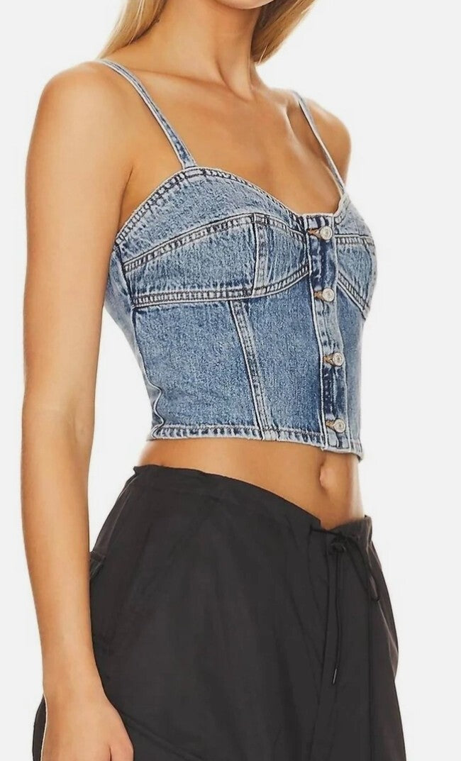 Agolde Lola Denim Crop TOP Women's In TEMOR BUSTIER Size Small SM2