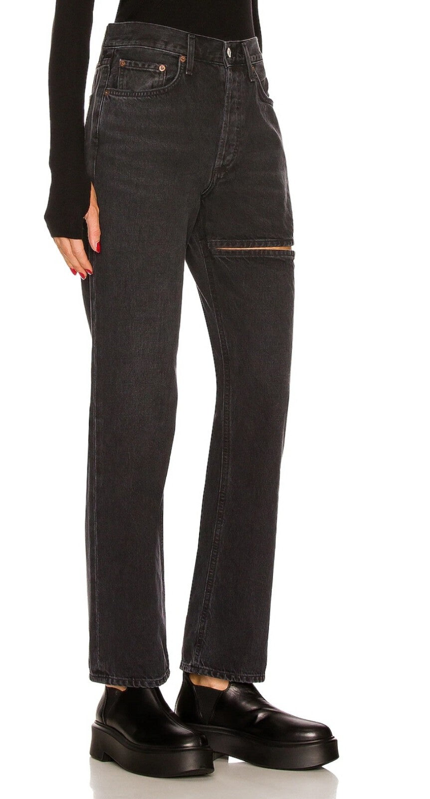 $219 Agolde Women Black Lana Slice Relaxed Straight Leg Denim Pants Jeans Sz 271