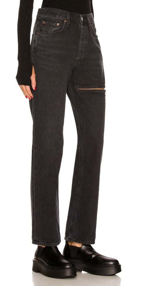 $219 Agolde Women Black Lana Slice Relaxed Straight Leg Denim Pants Jeans Sz 271