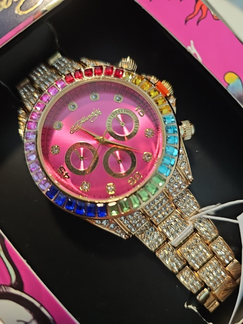 New Ed Hardy 2 Piece Gift SET BLING WATCH & COSMETICS BAG Y2K GOLD 1