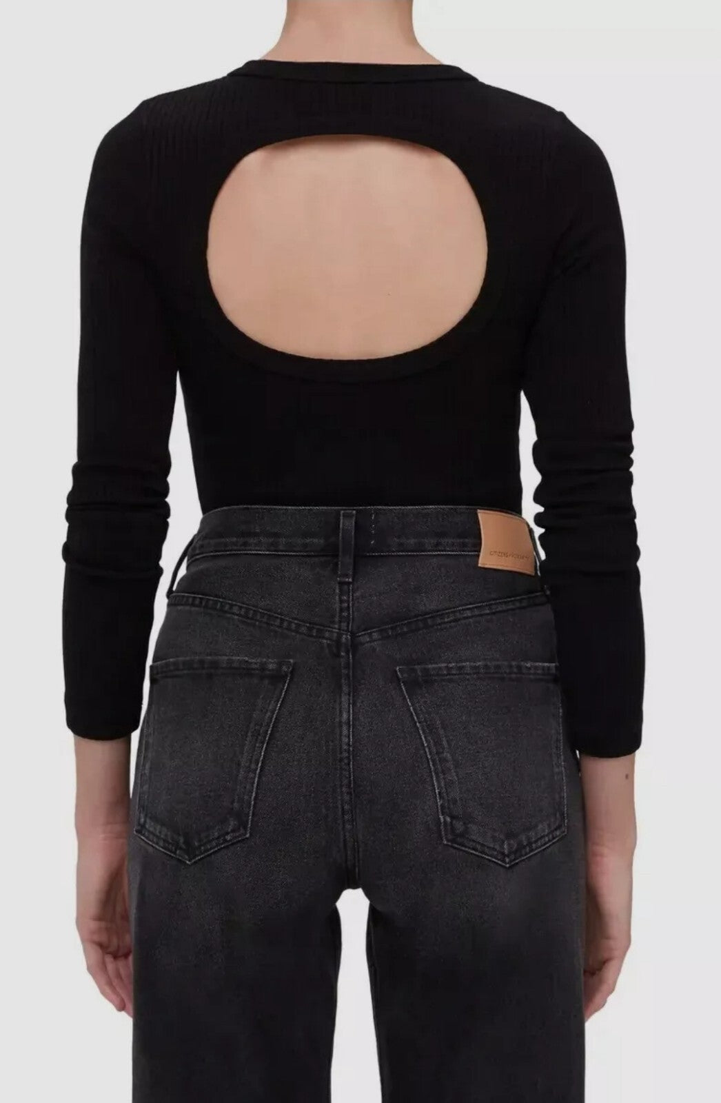 $158 Citizens of Humanity Women's Black Celeste Back Cutout Henley Top Size Sm1