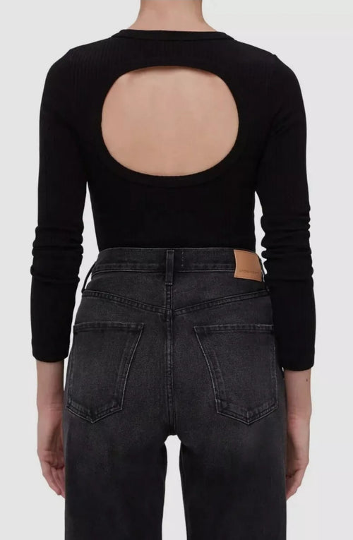 $158 Citizens of Humanity Women's Black Celeste Back Cutout Henley Top Size Sm1