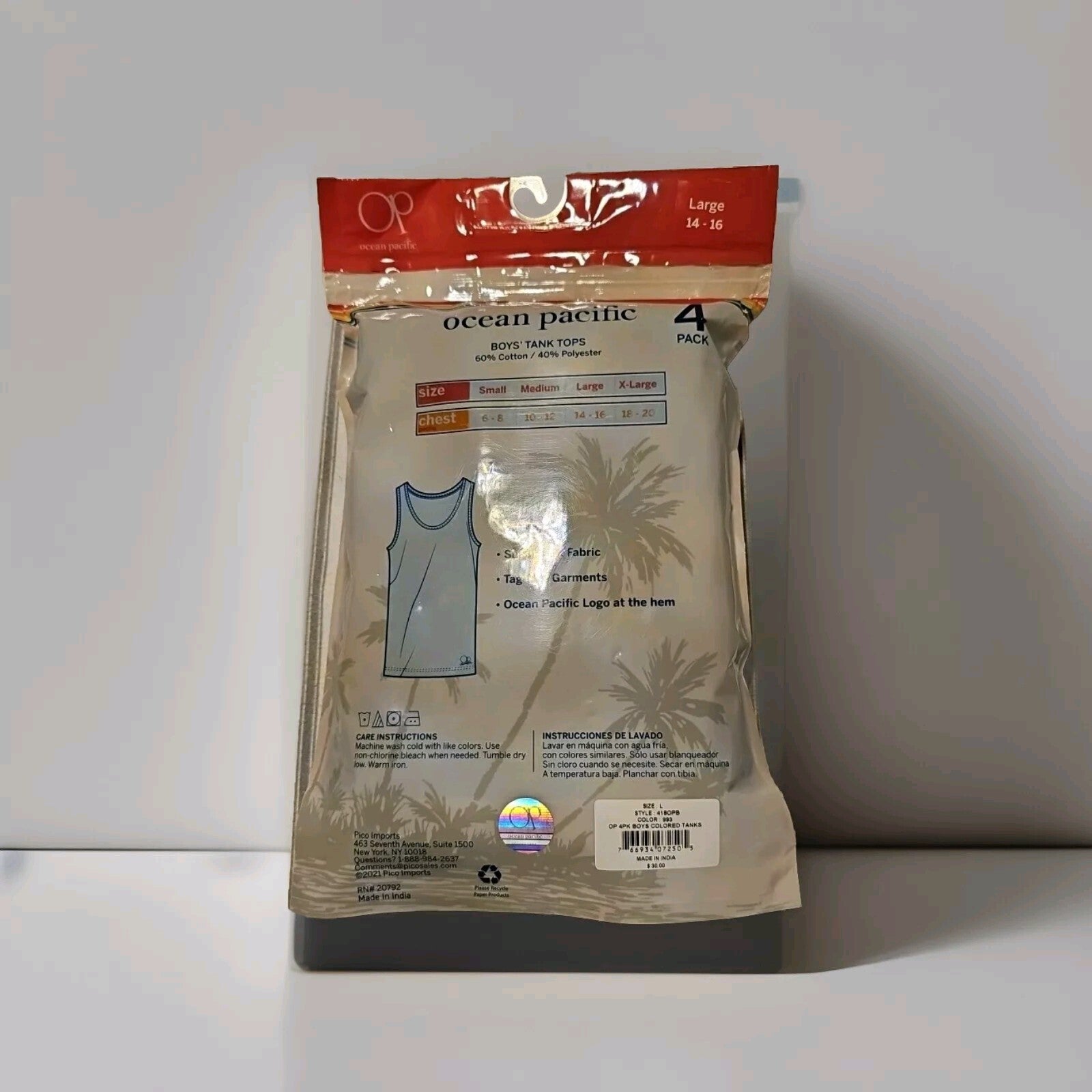 New Ocean Pacific Tank Top Boys Size Large OP Sleeveless Surf Top 4 Pack 14-161