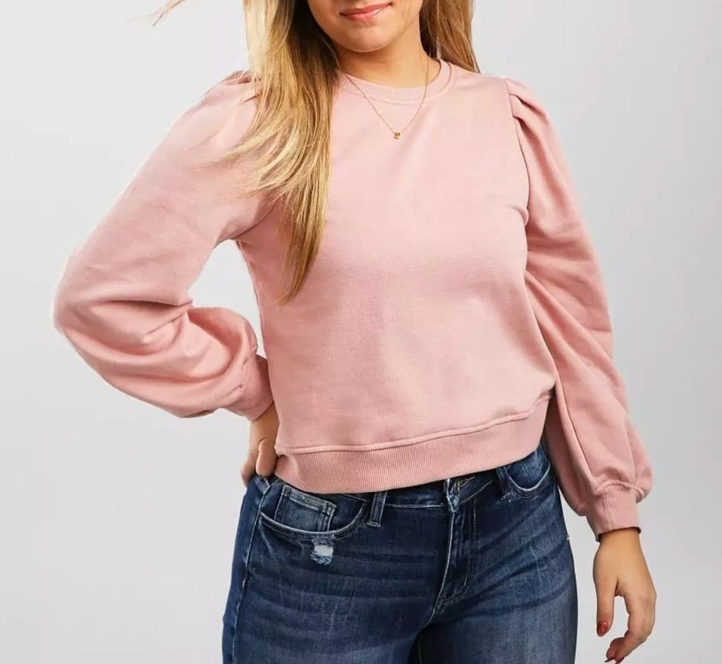 Paper Crane French Terry Crop Sweatshirt Top Size Medium Peach Pink 0