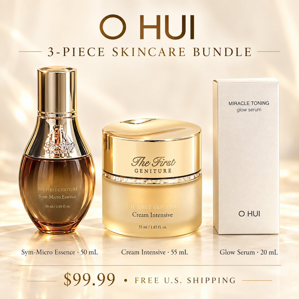 O HUI three-piece bundle: Sym-Micro Essence 50 mL, Cream Intensive 55 mL and Miracle Toning Glow Serum 20 mL