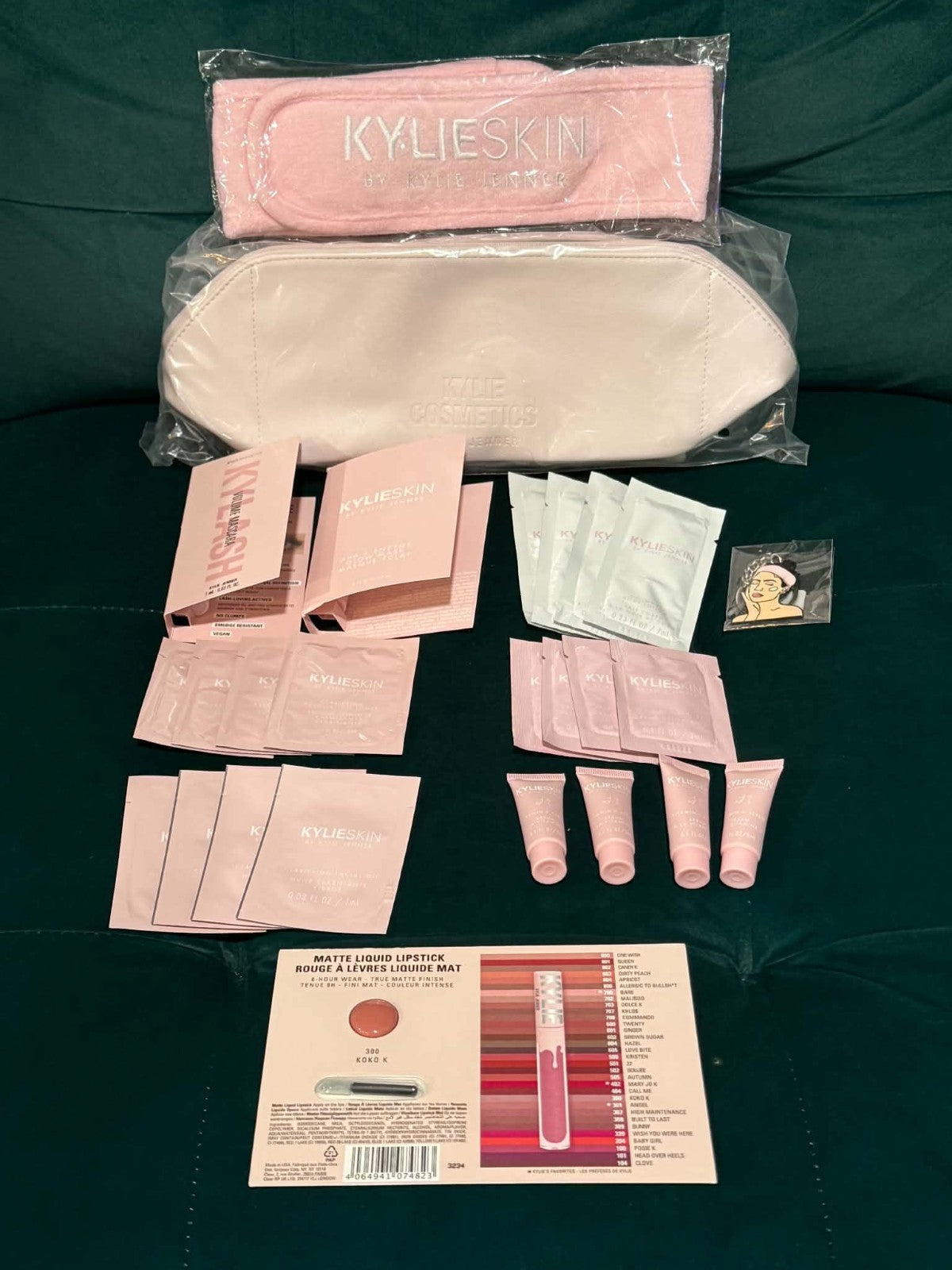 Kylie Cosmetics 26-Piece Makeup Bag Bundle Rare Kylie Skin Keychain Samples Lot