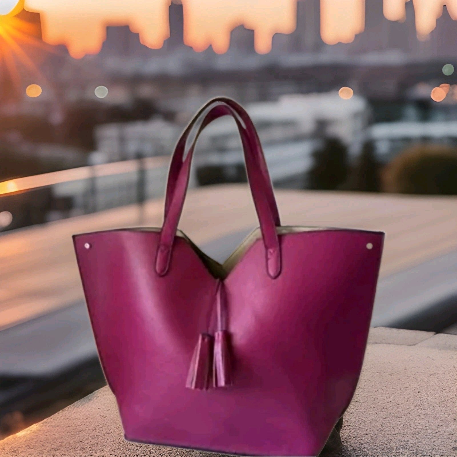Neiman Marcus Fuchsia Pebbled Vegan Leather Large Tote Bag