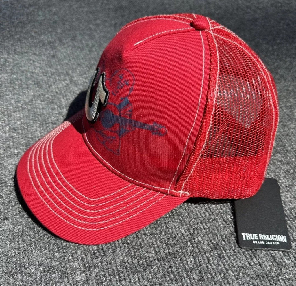 True Religion Buddha Red/Blue/ White Snapback Adj Trucker Hat One Size NWT1