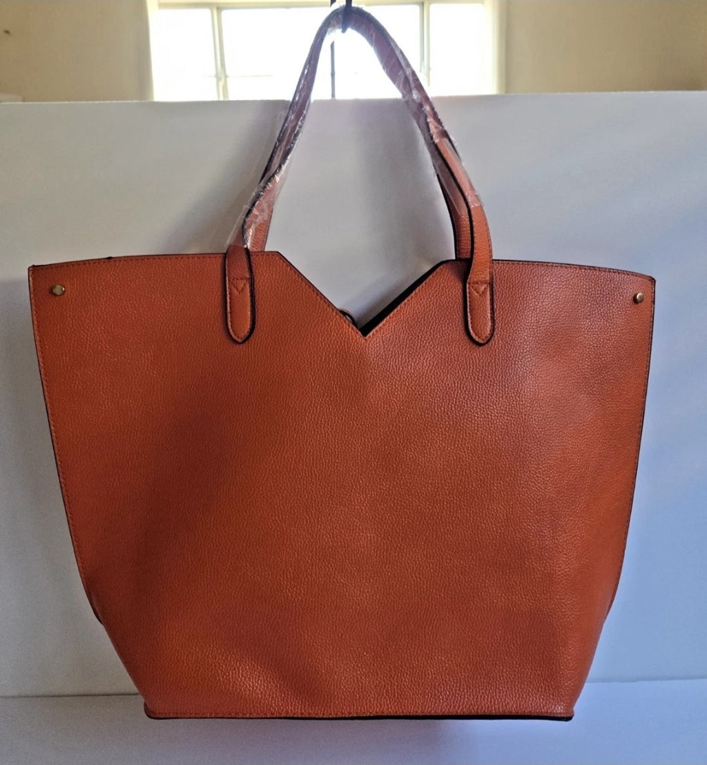 Neiman Marcus Orange Pebbled Vegan Leather Large Tote Bag Tassel Shoulder Purse