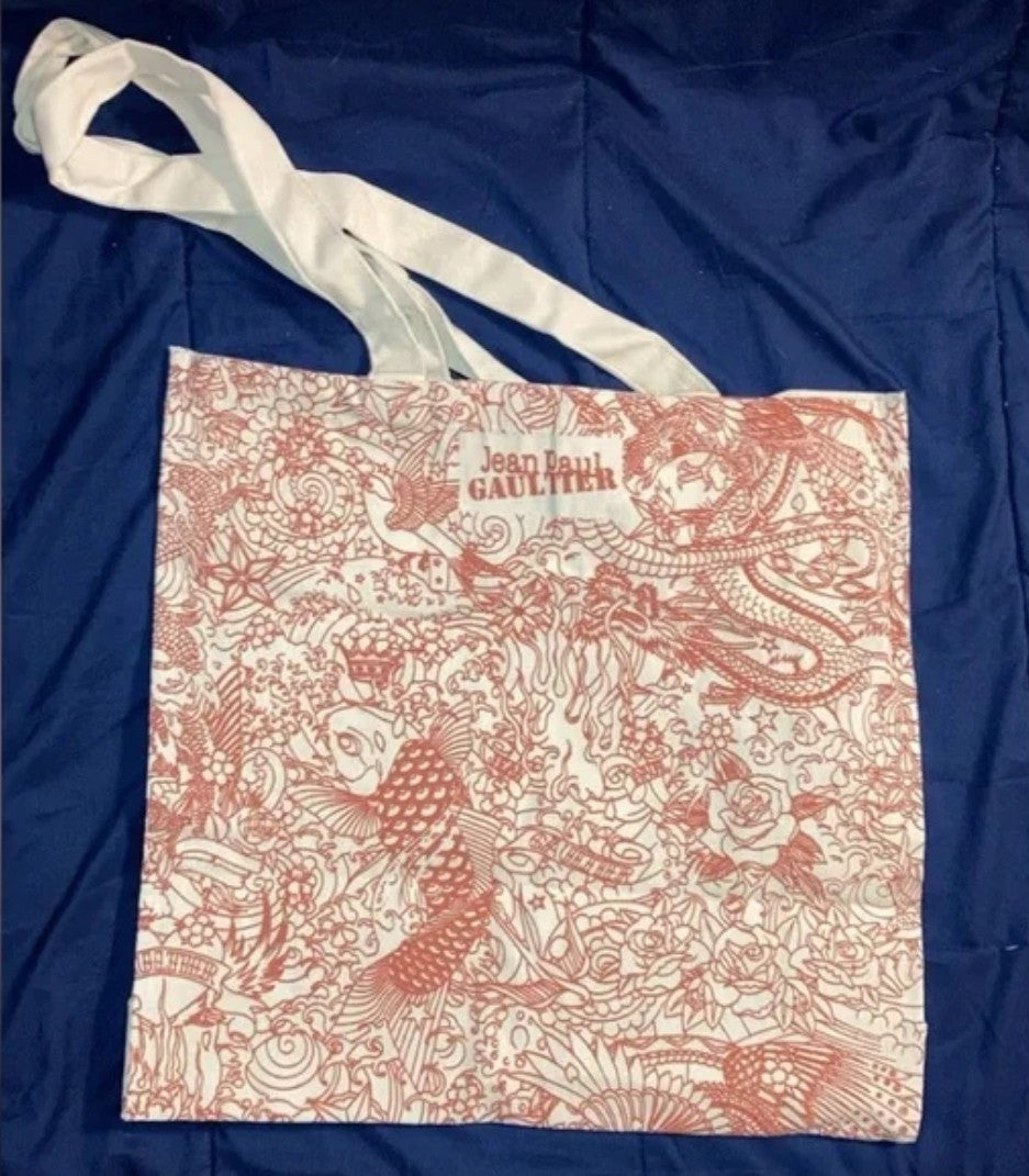 JEAN PAUL GAULTIAR TATOO Tote Bag Red & Beige Canvas Carry Beach bag3