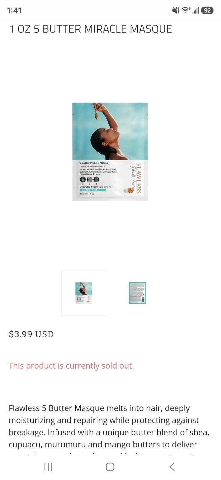25 Count Flawless by Gabrielle Union 5 Butter Miracle Masque 1 oz Case Pack Lot