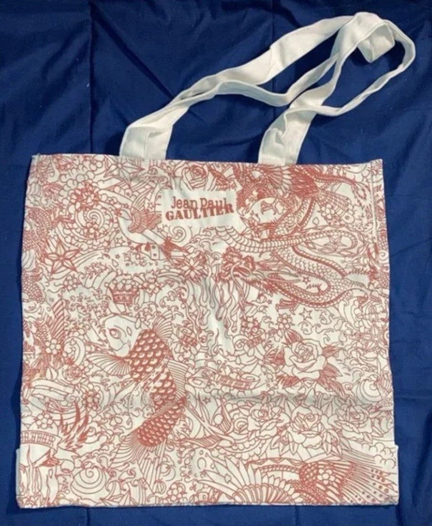 JEAN PAUL GAULTIAR TATOO Tote Bag Red & Beige Canvas Carry Beach bag2
