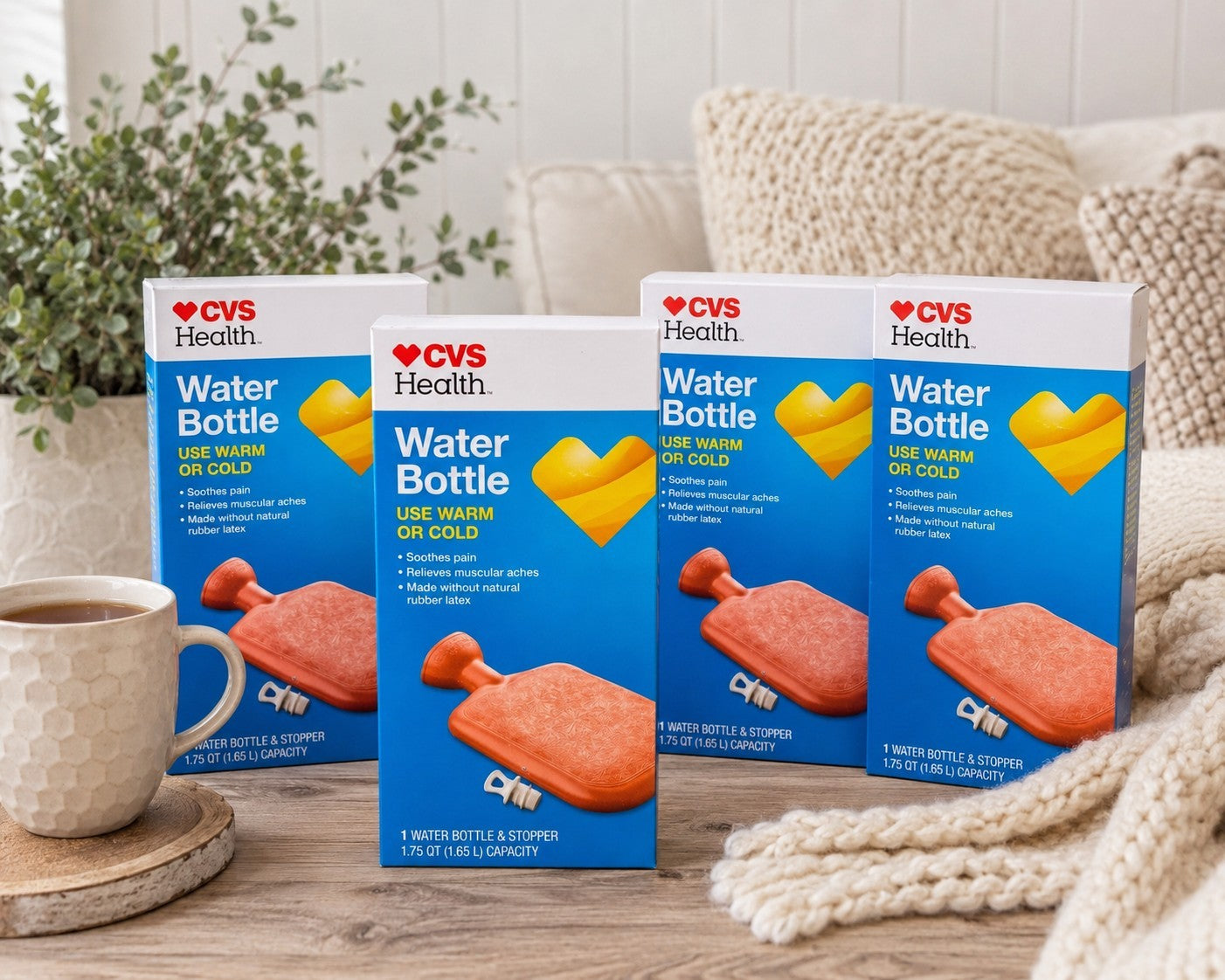 Lot Of 4 CVS Health Hot Water Bottle Warm or Cold 1.75 Qt 1.65L Latex Free New