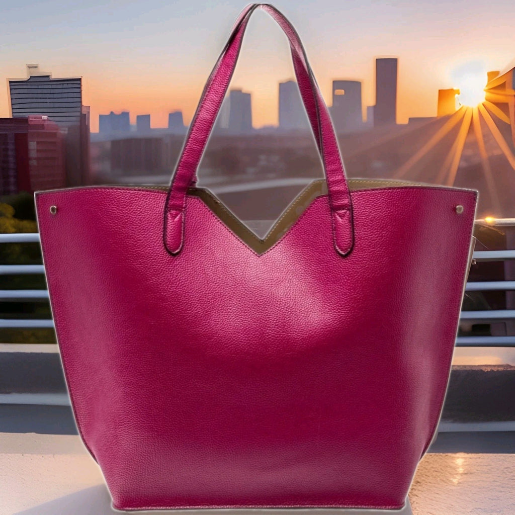 Neiman Marcus Fuchsia Pebbled Vegan Leather Large Tote Bag