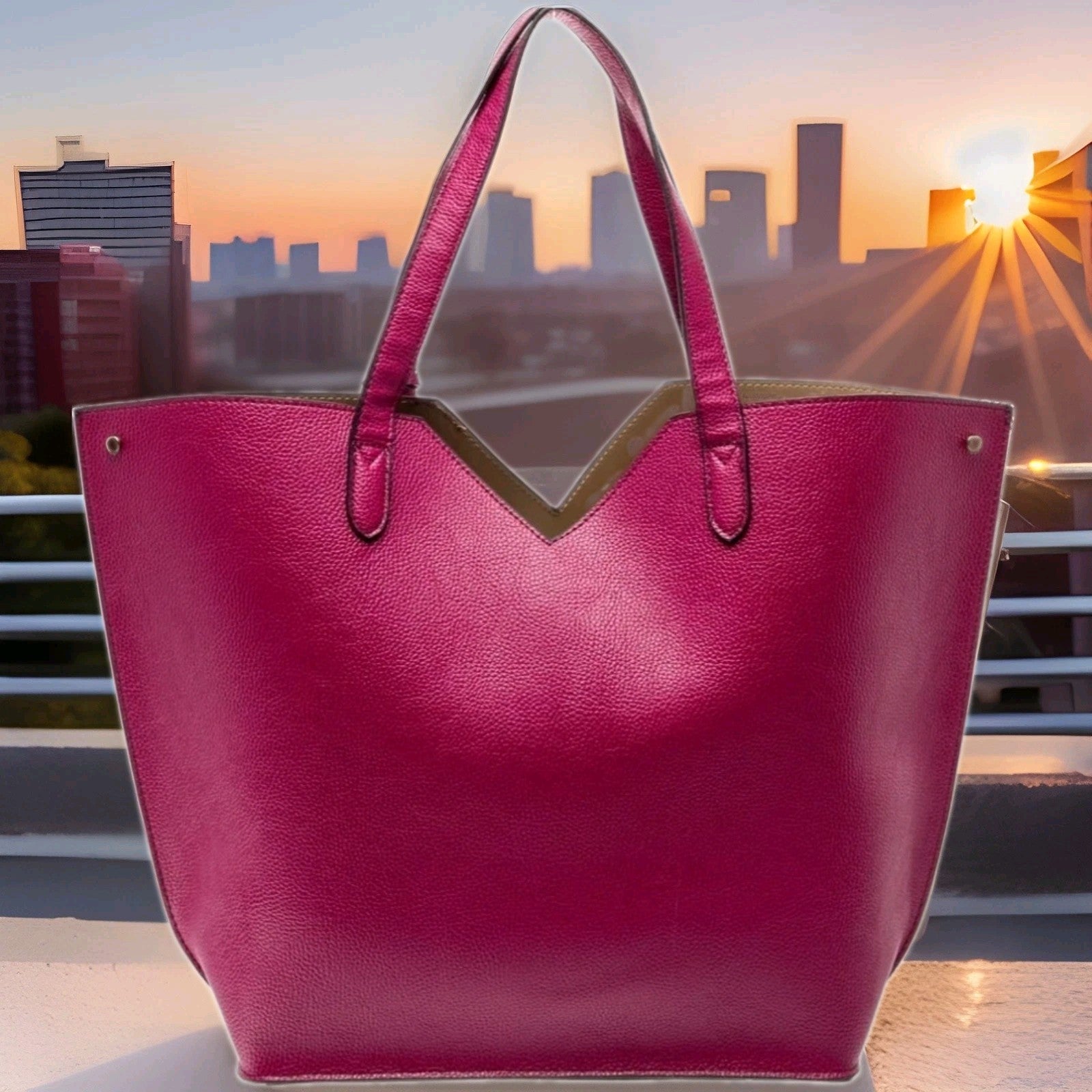 Neiman Marcus Fuchsia Pebbled Vegan Leather Large Tote Bag