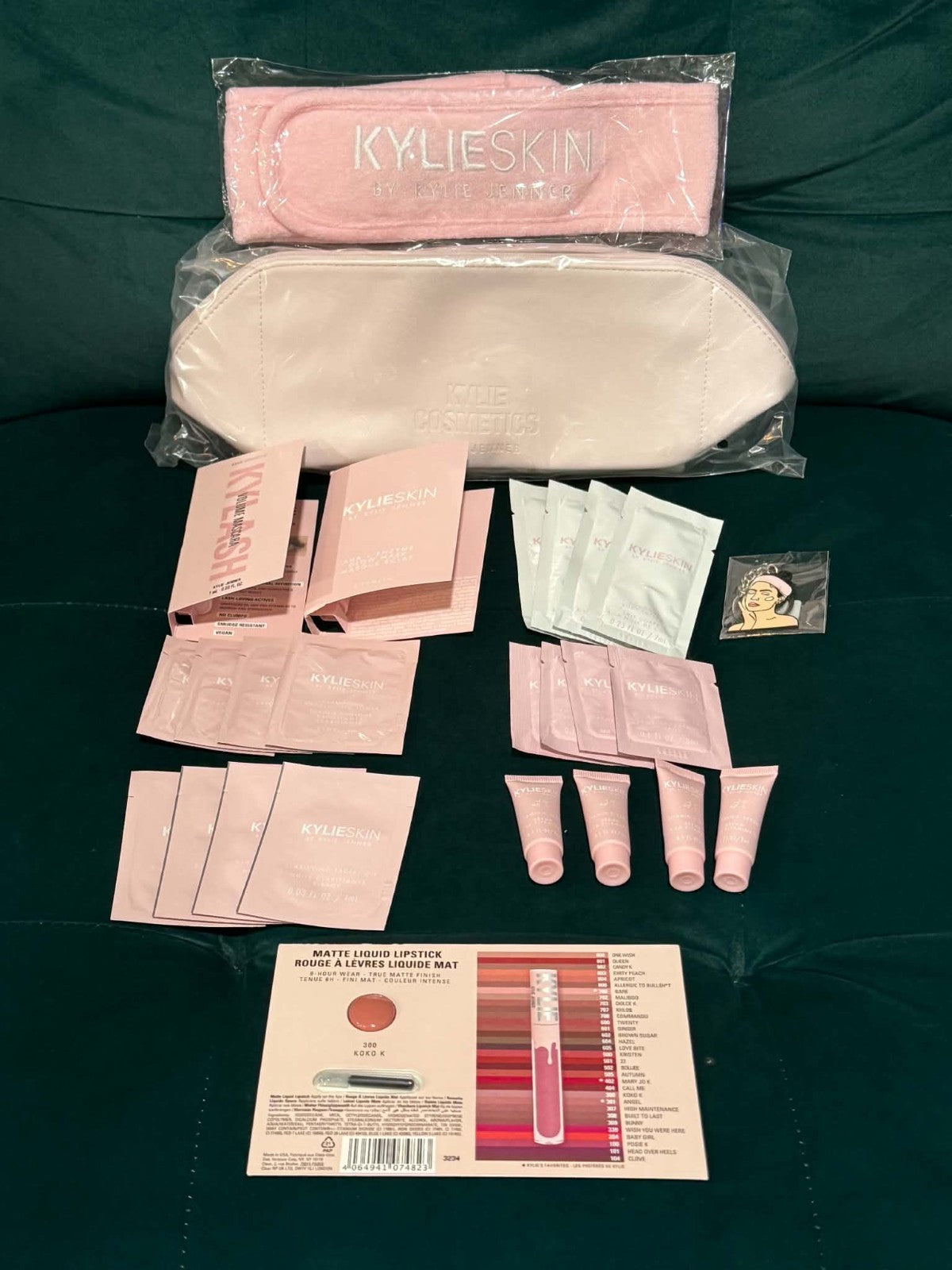 Kylie Cosmetics 26-Piece Makeup Bag Bundle Rare Kylie Skin Keychain Samples Lot