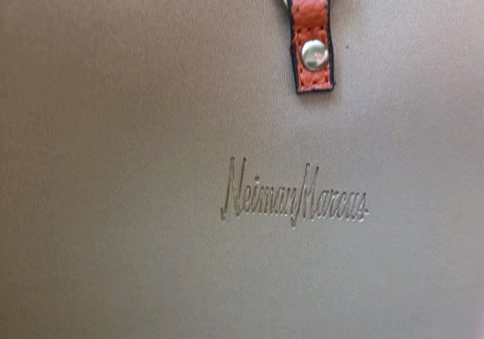 Neiman Marcus Orange Pebbled Vegan Leather Large Tote Bag Tassel Shoulder Purse