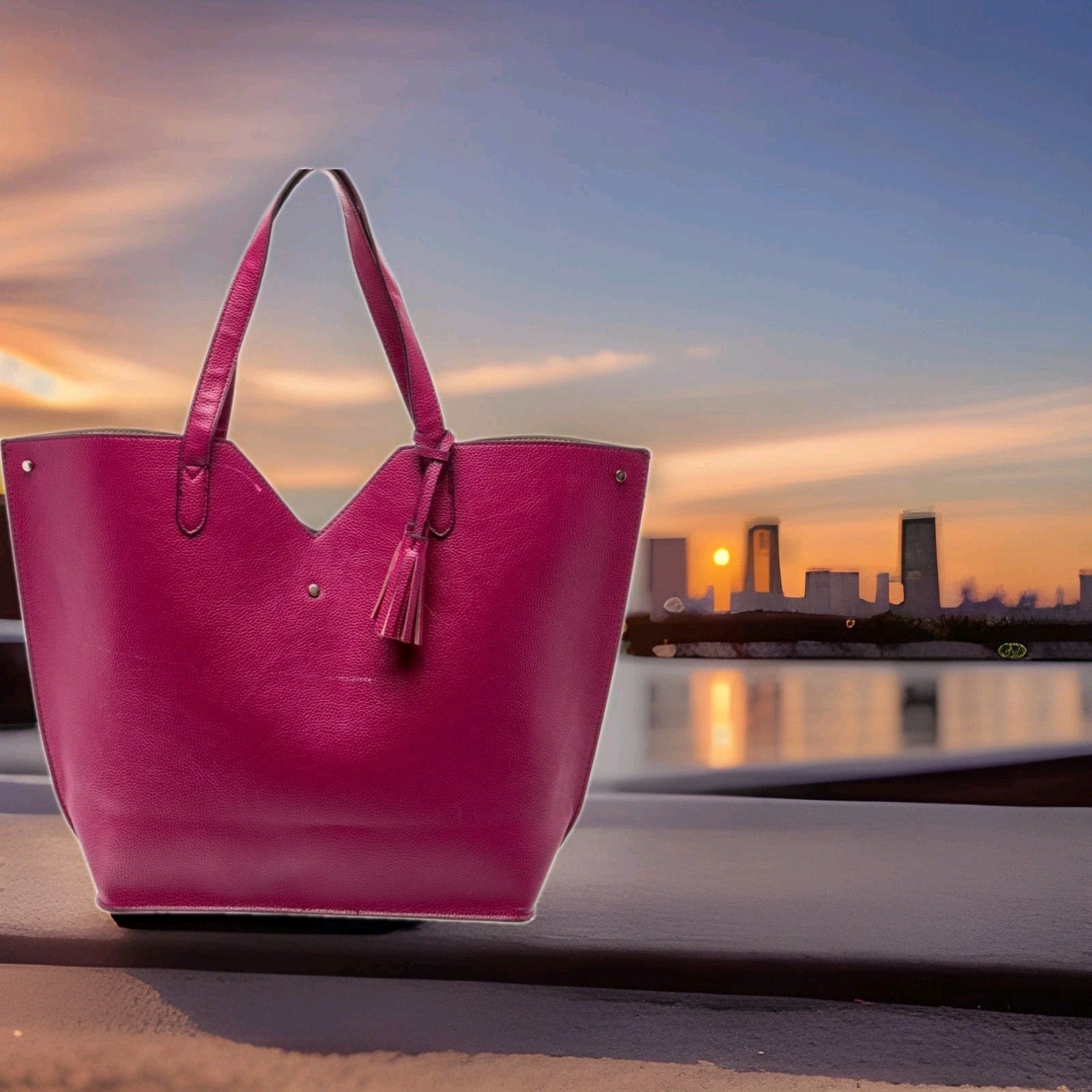 Neiman Marcus Fuchsia Pebbled Vegan Leather Large Tote Bag