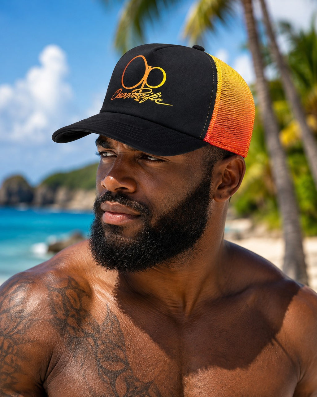 Ocean Pacific OP Trucker Hat Black Orange Mesh Snapback Surf Cap Adjustable New