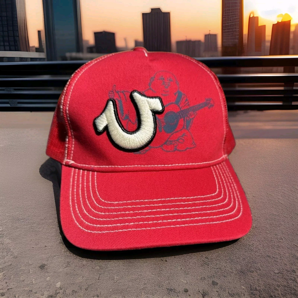 True Religion Buddha Red/Blue/ White Snapback Adj Trucker Hat One Size NWT0