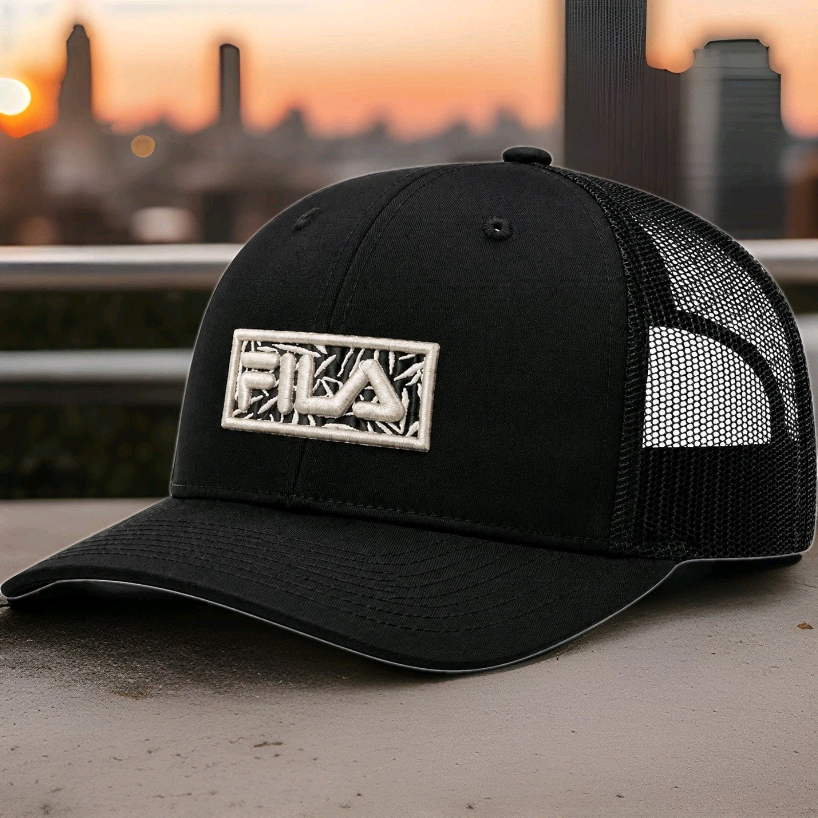 FILA Men's Embroidered Logo Snapback Trucker Hat Cap Mesh NEW with Tags Black ⚫️