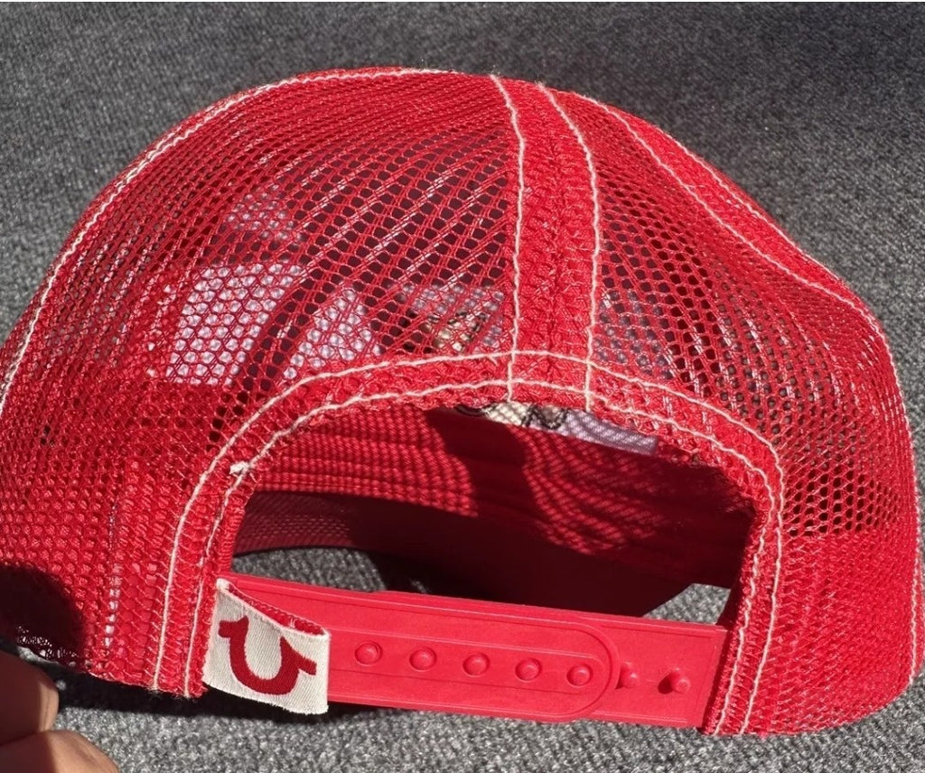 True Religion Buddha Red/Blue/ White Snapback Adj Trucker Hat One Size NWT2