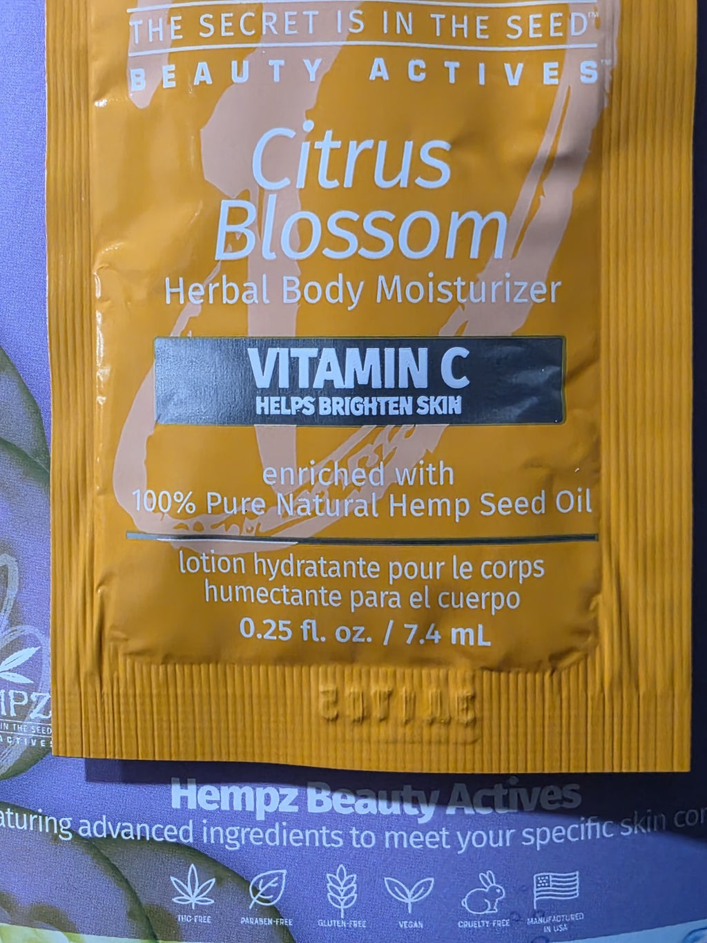 Lot of 20 Hempz Beauty Actives Citrus Blossom Herbal Body Moisturizer sample pac