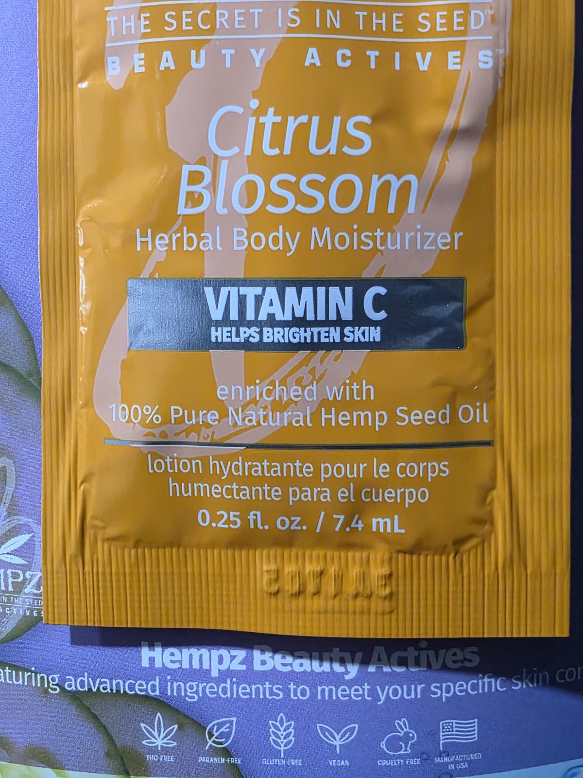 Lot of 20 Hempz Beauty Actives Citrus Blossom Herbal Body Moisturizer sample pac
