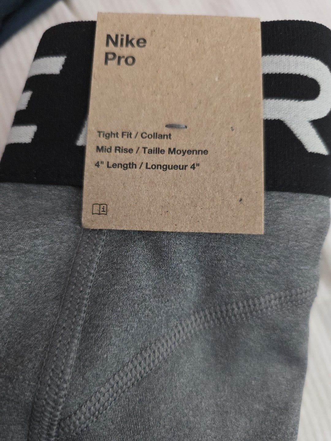 NWT Nike Training Pro Shorts in Gray XL Kids 4in Length Tight Fit 4