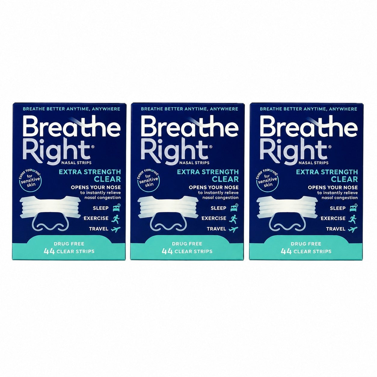 3 Packs Breathe Right Extra Strength Clear 44 Strips In Each EXP 2029