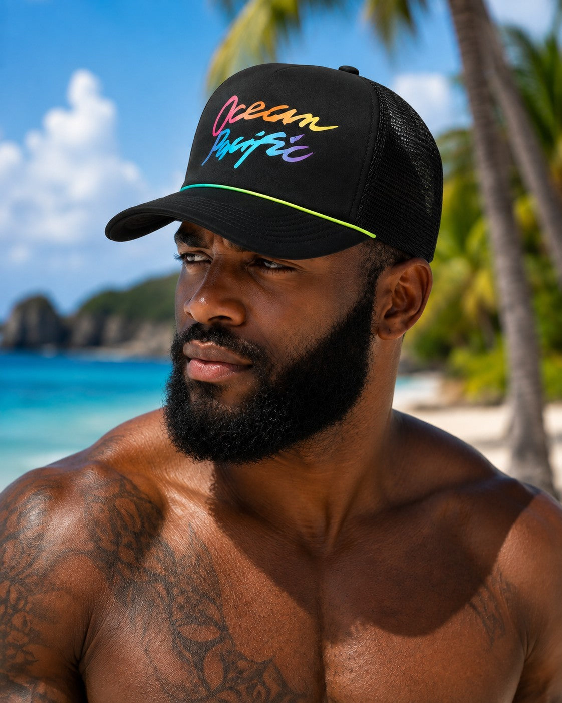 Ocean Pacific OP Trucker Hat Black Mesh Snapback Surf Cap Adjustable New