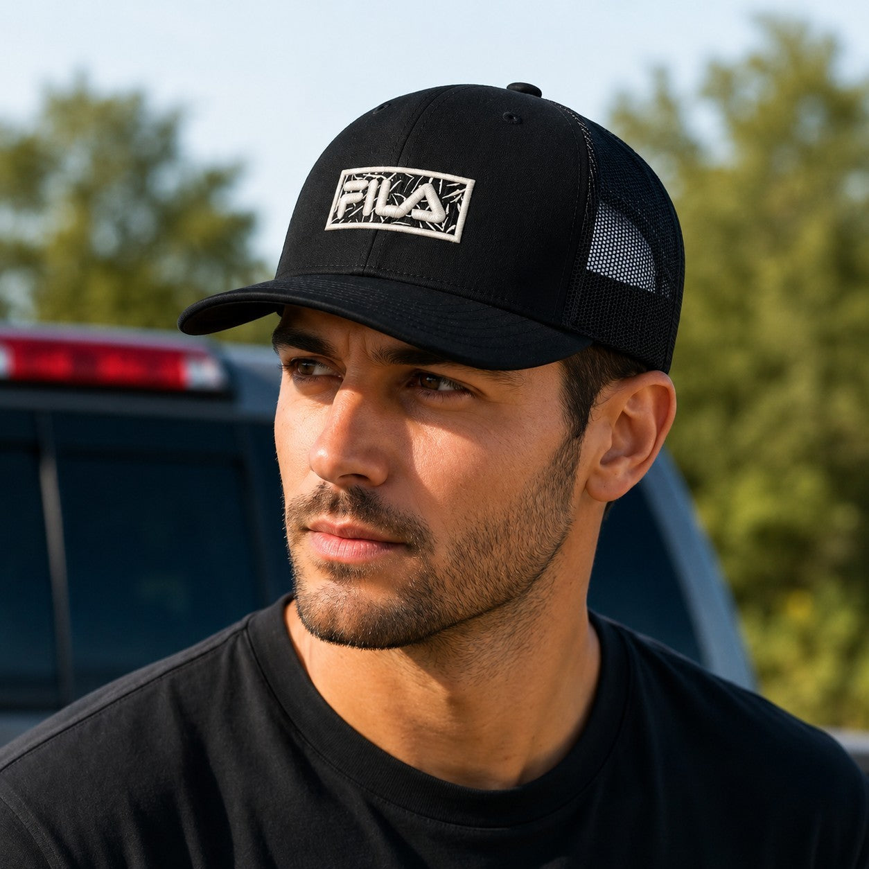 FILA Men's Embroidered Logo Snapback Trucker Hat Cap Mesh NEW with Tags Black ⚫️